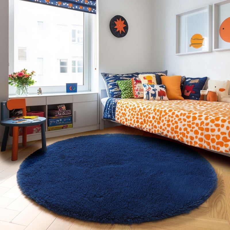 PAGISOFE Soft Navy Round Rug 4Ft, Circle Rugs for Boys Bedroom,Fluffy Shaggy Carpets, Small Children Rug,Furry Teepee Mat,Comfy Reading Rug for Classroom, Area Rugs for Girls Boys Baby Room Nursery - Image 2